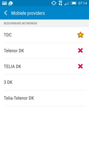 Selecteer een netwerkoperator uit de lijst