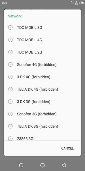 Select a network operator from the list