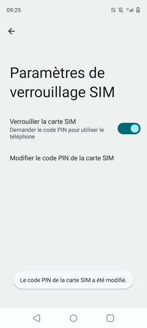 Votre Code PIN de la carte SIM a été modifié