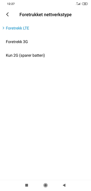 Velg ønsket alternativ