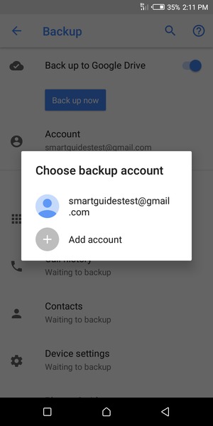 Select your backup account