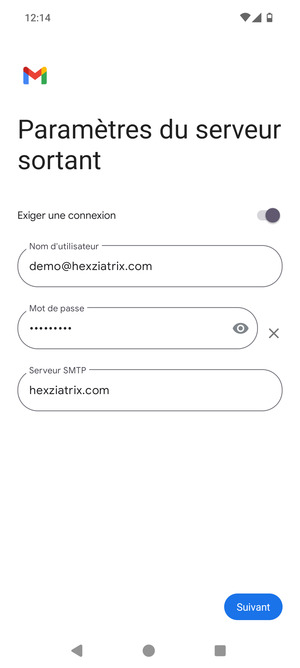 Saisissez l'adresse du serveur sortant et sélectionnez Suivant