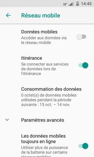 Activer ou désactiver Itinérance