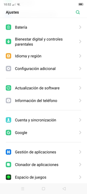 Vuelva al menú Ajustes, desplácese y seleccione Cuenta y sincronización