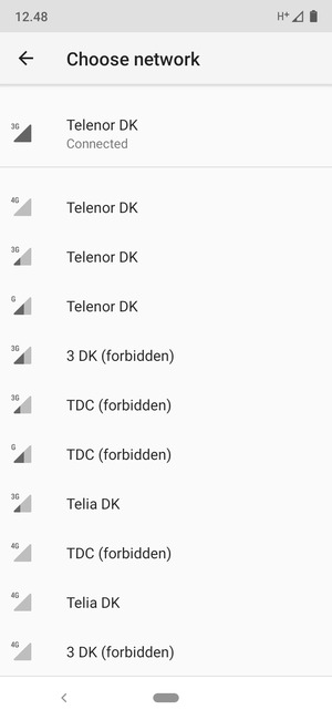 Vælg en netværksudbyder fra listen