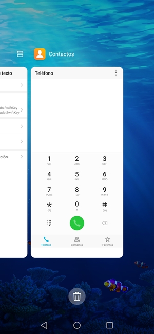 Seleccione el icono Eliminar para cerrar todas las aplicaciones en ejecución