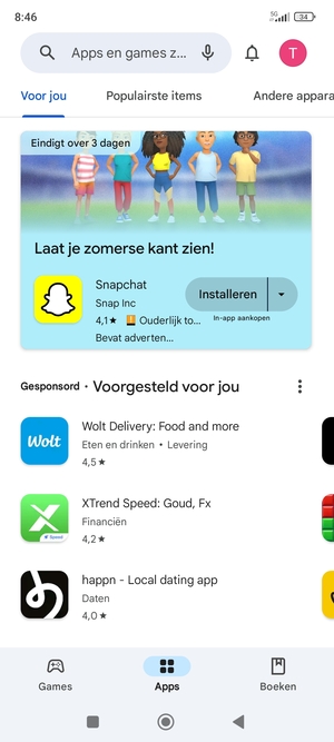 Selecteer de zoekbalk