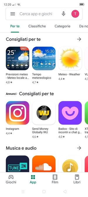 Seleziona la barra di ricerca
