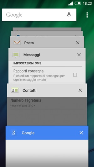 Seleziona l'icona X per chiudere tutte le applicazioni in esecuzione