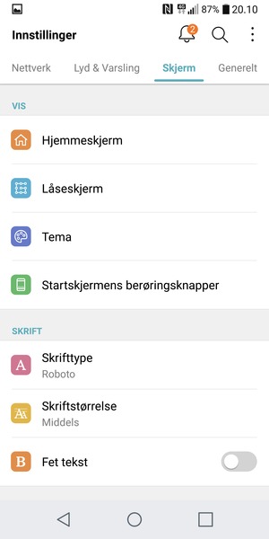 Velg Skjerm og Låseskjerm