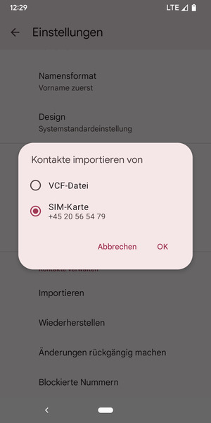 Wählen Sie SIM-Karte und OK