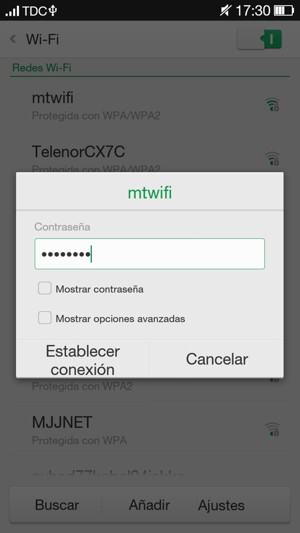 Introduzca la contraseña de Wi-Fi y seleccione Establecer conexión