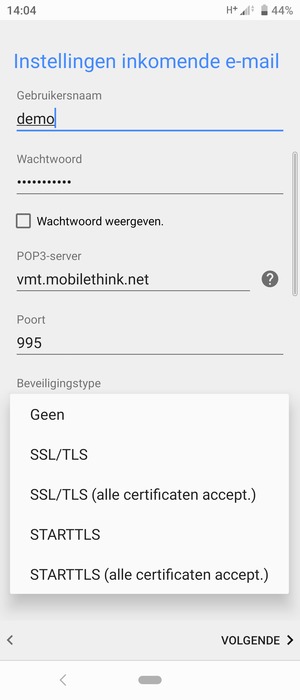 Selecteer Geen en VOLGENDE