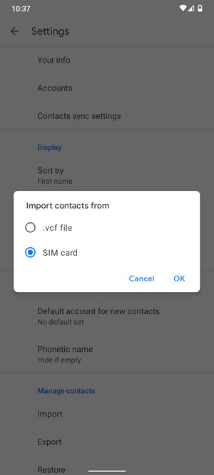Select SIM card and OK