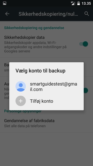 Vælg din sikkerhedskopi-konto
