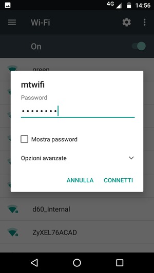 Inserisci la password del Wi-Fi e seleziona CONNETTI