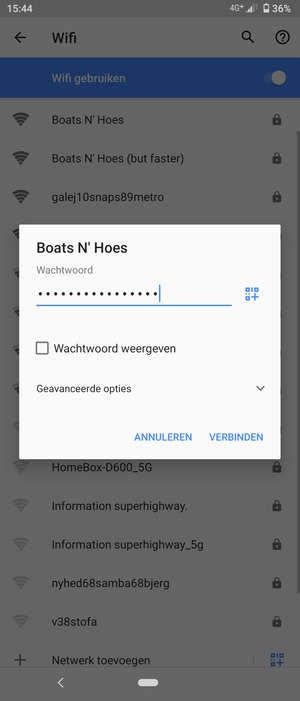 Voer het WiFi-wachtwoord in en selecteer VERBINDEN