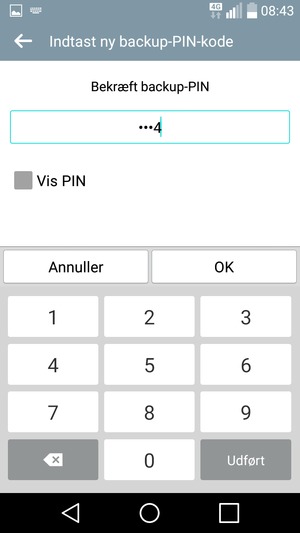 Bekræft din backup-PIN-kode og vælg OK