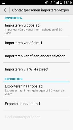 Selecteer Importeren vanaf sim 1 of Importeren vanaf sim 2