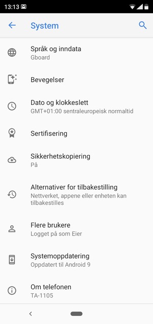 Velg Systemoppdatering