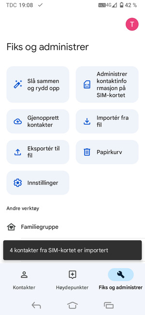 Kontaktene dine blir lagret på din Google-konto og lagret på telefonen din neste gang Google synkroniseres.