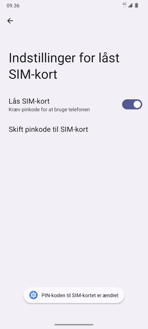 Din PIN-kode til SIM-kort er nu ændret