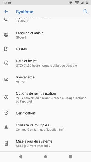 Sélectionnez Mise à jour du système