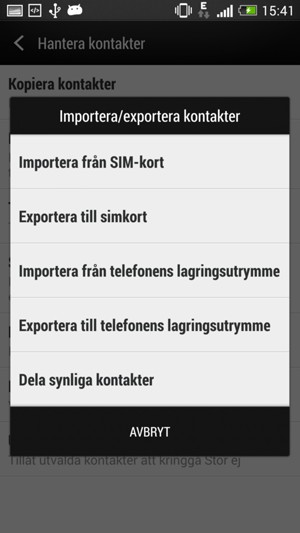 Välj Importera från SIM-kort