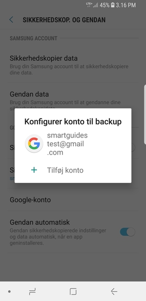 Vælg din sikkerhedskopi-konto