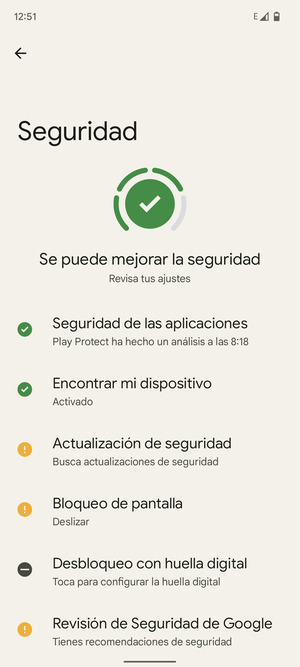 Para activar su bloqueo de pantalla, vaya al menú Seguridad y seleccione Bloqueo de pantalla