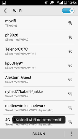 Du er nå koblet til Wi-Fi-nettverket