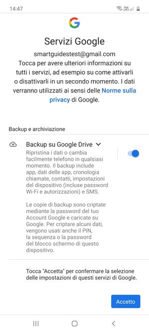 Seleziona Accetto