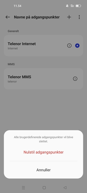 Vælg Nulstil adgangspunkter