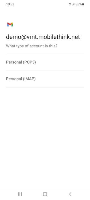 Select Personal (POP3) or Personal (IMAP)