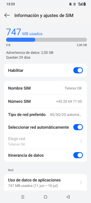 Activar o desactivar Itinerancia de datos