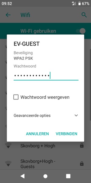 Voer het Wifi-wachtwoord in en selecteer VERBINDEN
