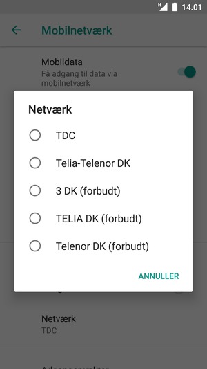 Vælg en netværksudbyder fra listen