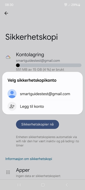 Velg sikkerhetskopi-kontoen din