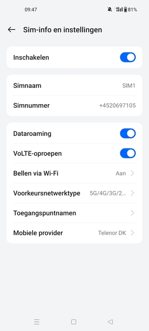 Schakel Dataroaming in of uit