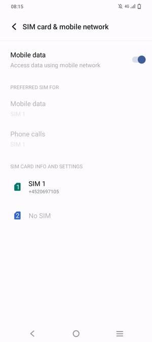 Select  SIM 1 or SIM 2