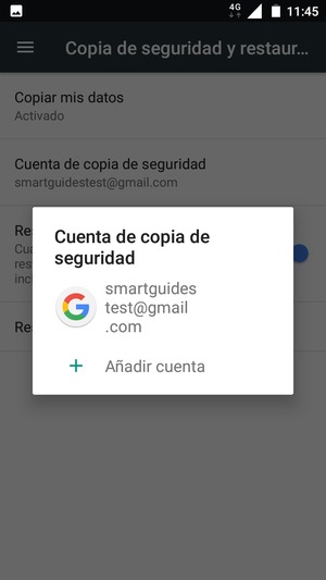 Seleccione su cuenta de copia de seguridad