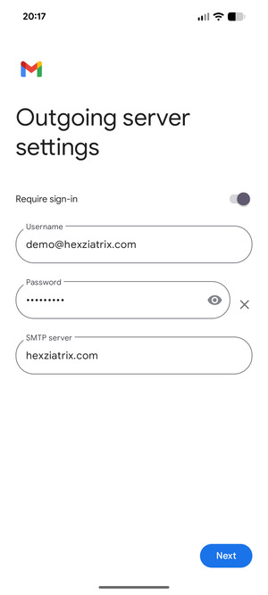 Enter Outgoing server address and select Next