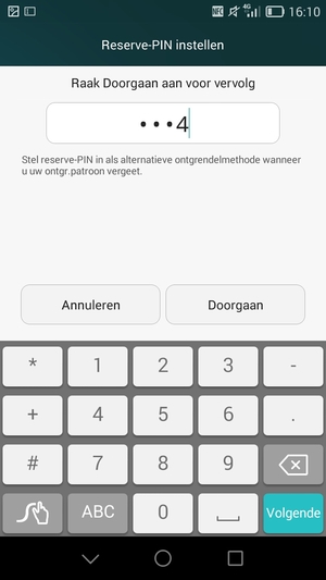 Voer een Reserve-PIN in en selecteer Doorgaan
