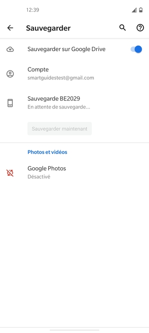 Retournez au menu Sauvegarder et sélectionnez Compte