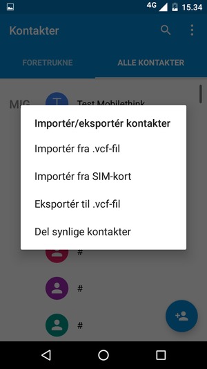 Vælg Importér fra SIM-kort