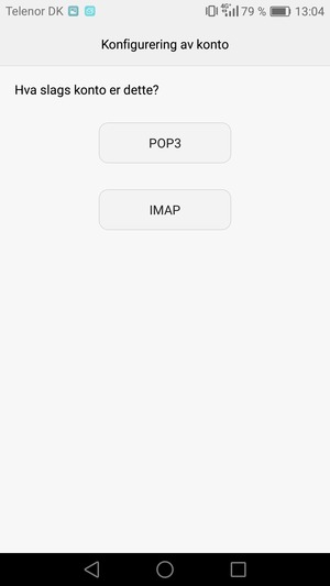 Velg POP3 eller IMAP