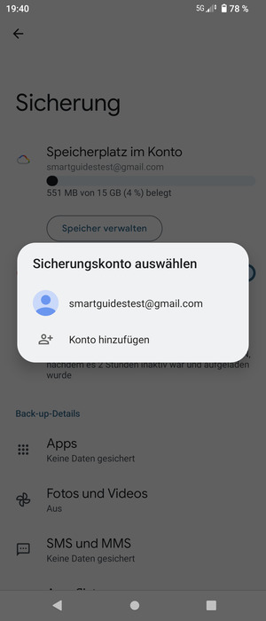 Wählen Sie Ihr Konto für Backup