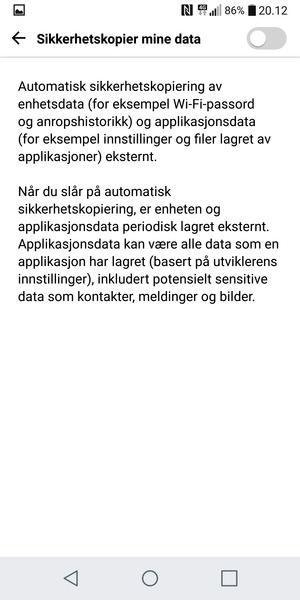 Slå på Sikkerhetskopier mine data