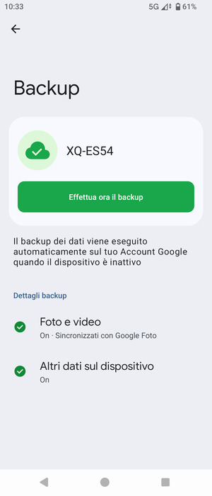 Seleziona Effettua ora il backup