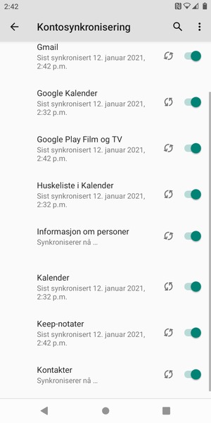 Din informasjon blir synkronisert